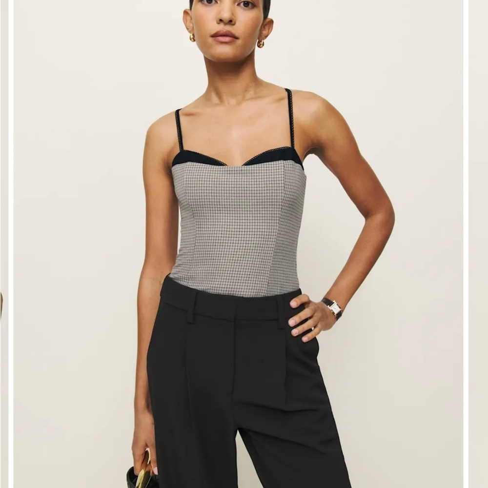 Reformation Melanie Top in Grey Check, Size 0